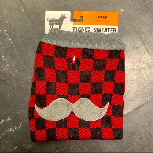 New Large Plaid Mustache Dog Sweater - Picture 1 of 4